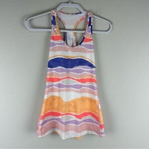 Lululemon Orange Purple White Beacher Stripe Cool Racerback Tank Top Size 0
